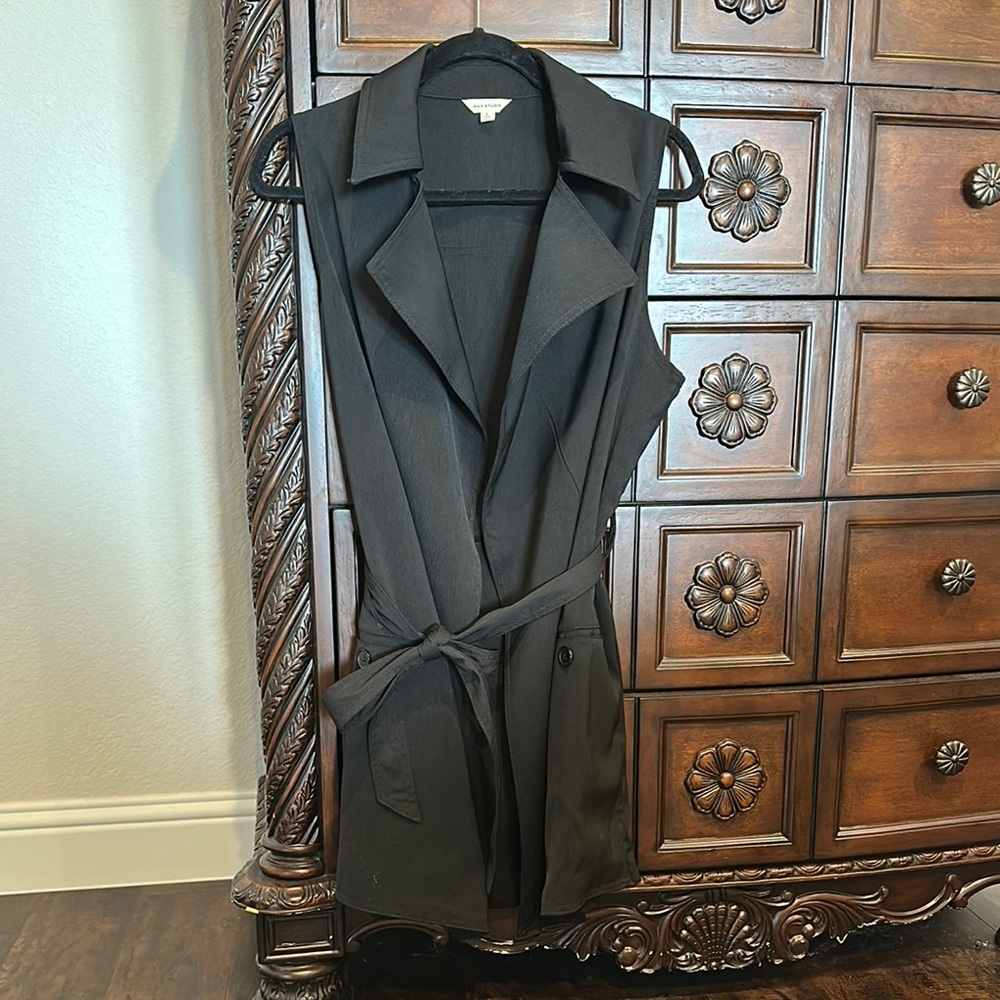 Black Sleeveless Vest with Belted Closure